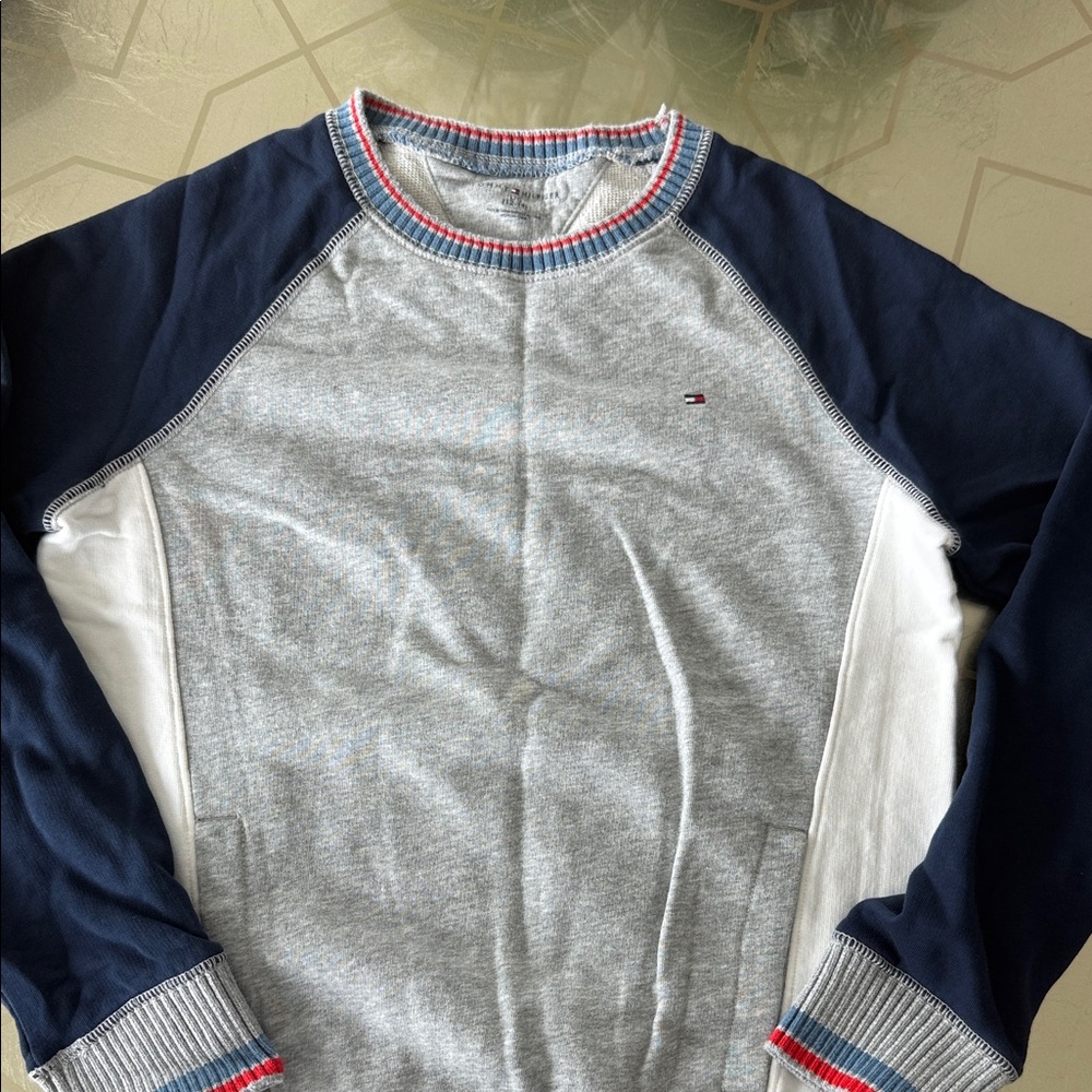 Tommy Hilfiger Grey, Navy & White Colorblock Crewneck Sweatshirt